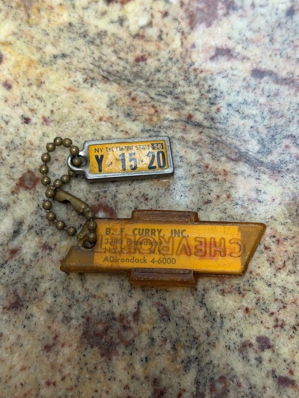 Vintage Chevrolet Mini License Plate Keychain Curry NYC Antique Car Automobile